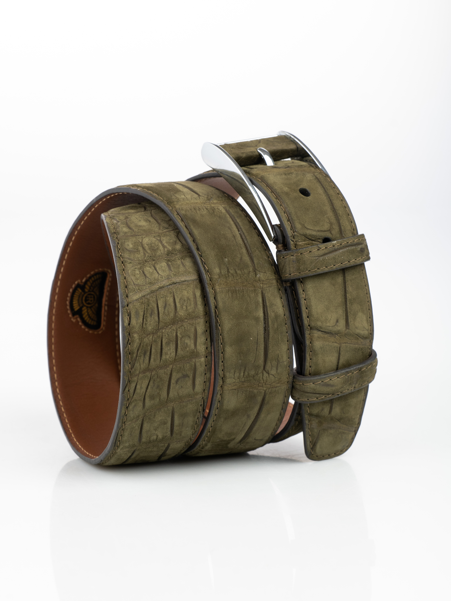 Nubuck Olive Crocodile Belt