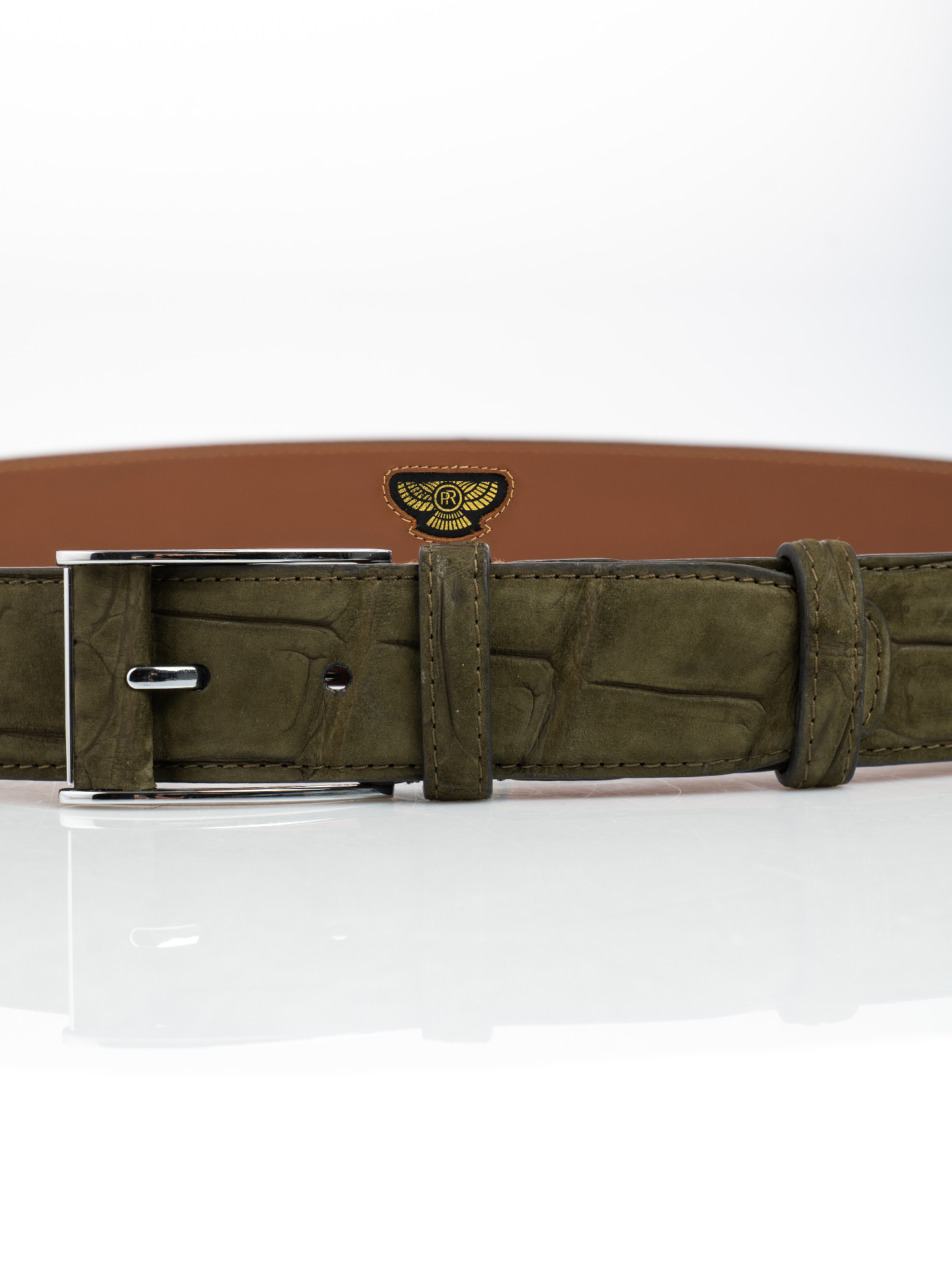 Nubuck Olive Crocodile Belt view 4