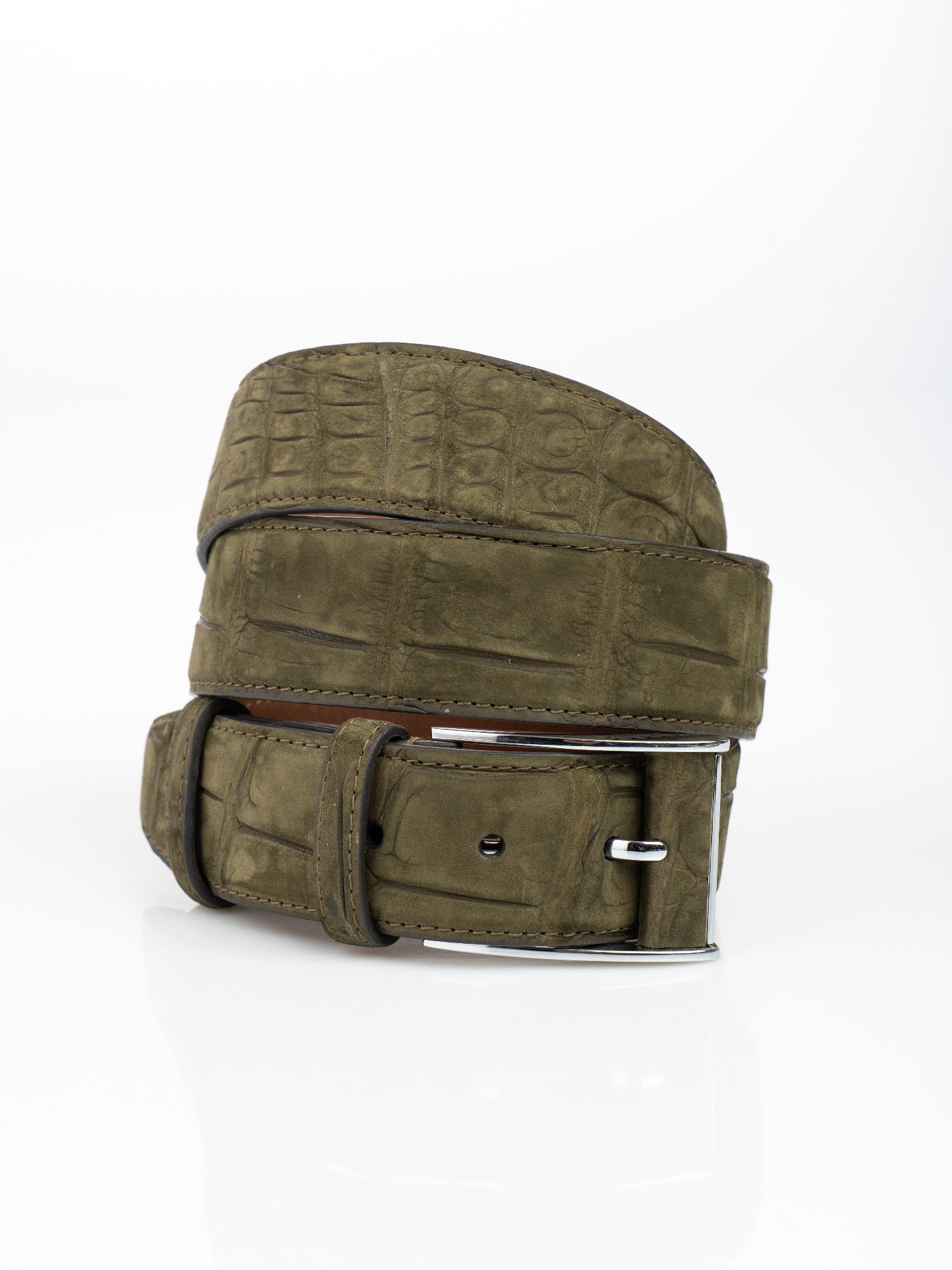 Nubuck Olive Crocodile Belt view 2