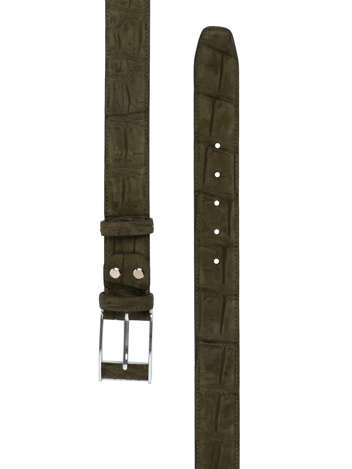 Nubuck Olive Crocodile Belt view 3