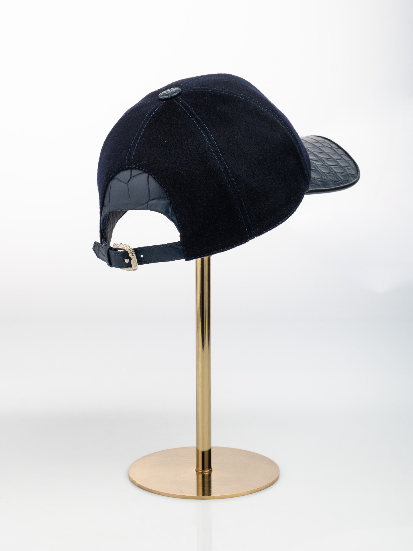 Navy Cashmere & Crocodile Cap - alternate view