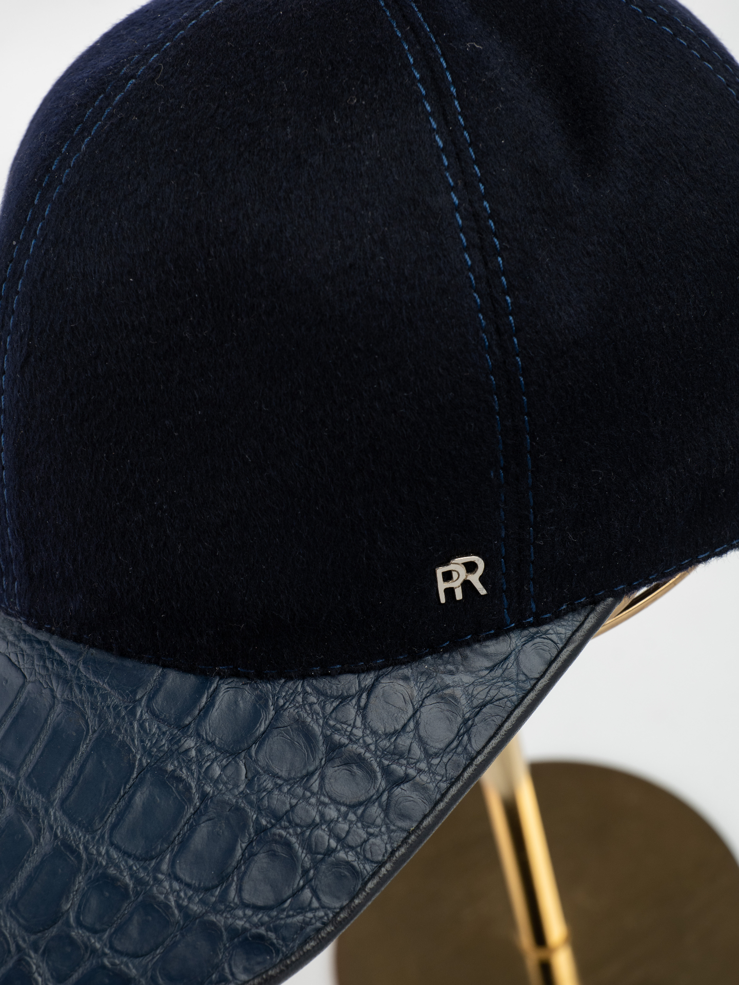 Navy Cashmere & Crocodile Cap view 3