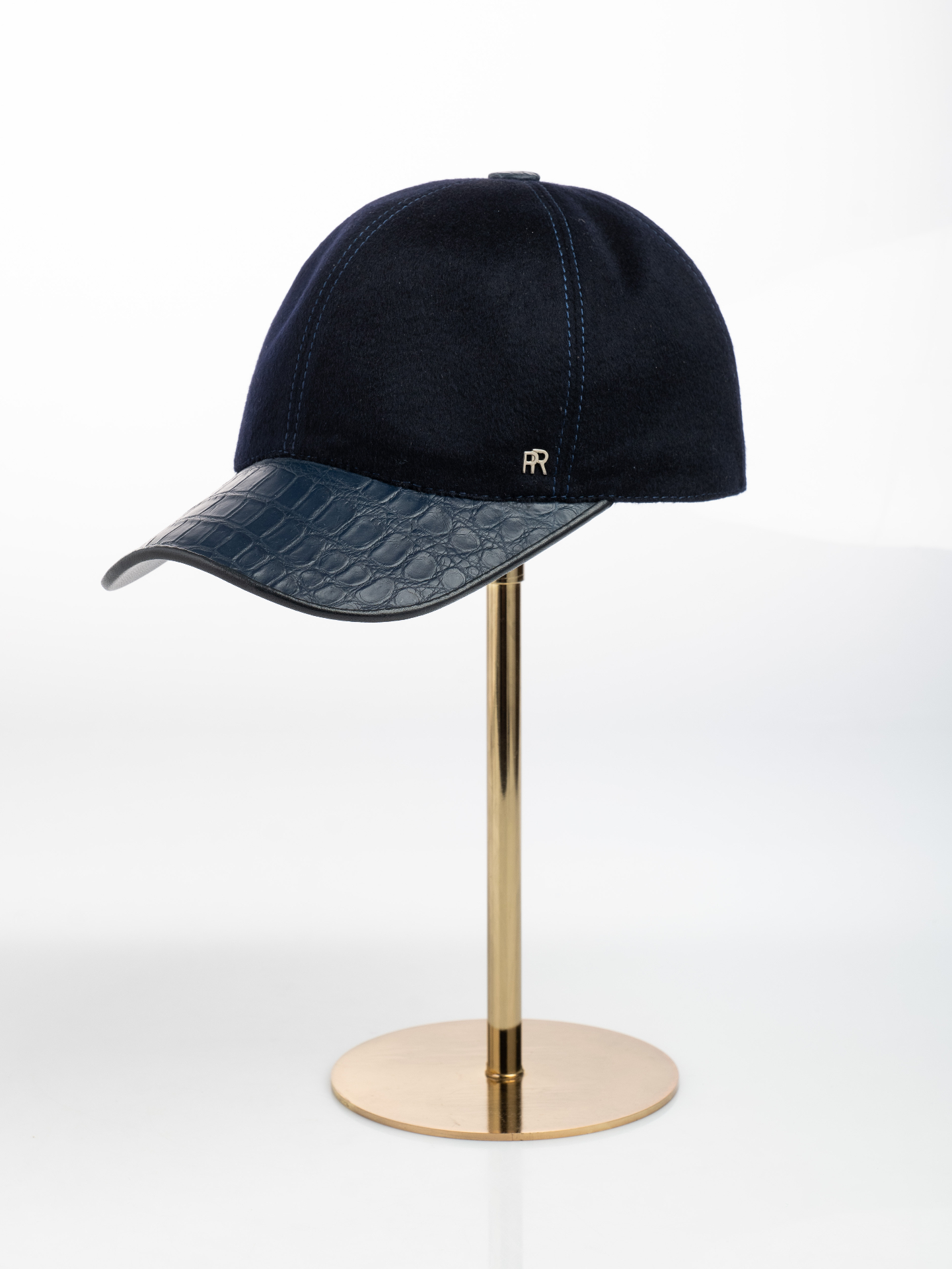 Navy Cashmere & Crocodile Cap