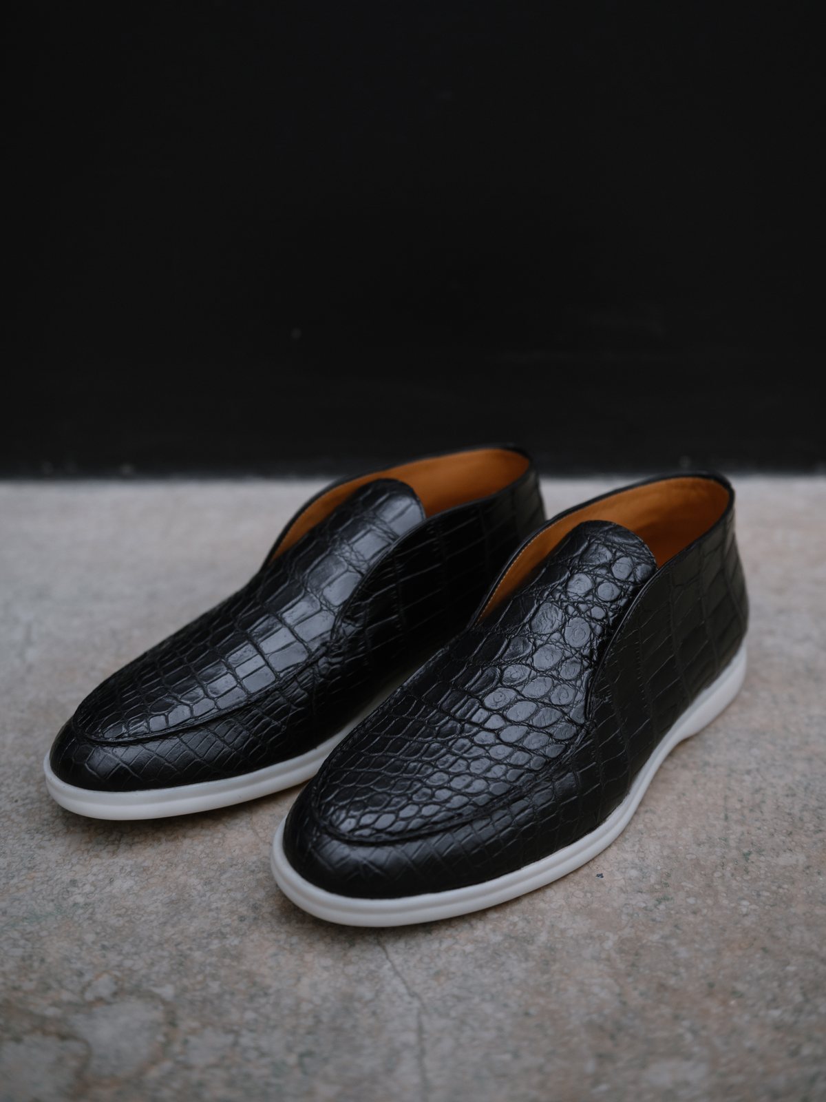 Black crocodile loafers